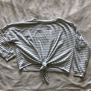 Striped Long sleeve, front knot, crop top